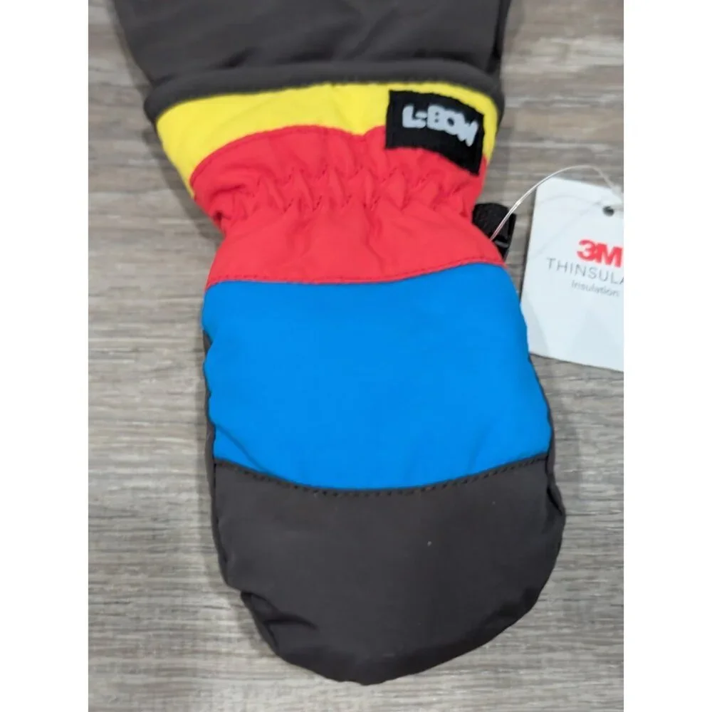 L-Bow Kids Waterproof Extra-Long Thinsulate Mittens Size Small Blue Red Yellow